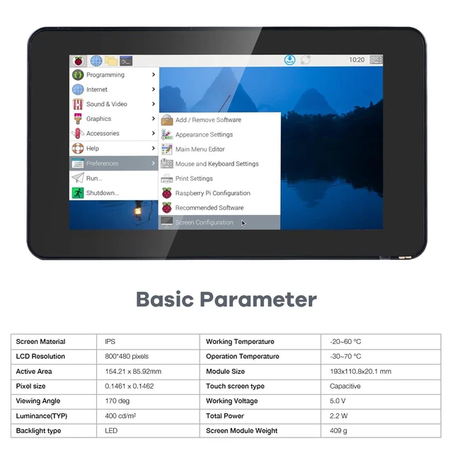 Alt view image 3 of 7 - 7 Inch Touchscreen IPS DSI Display Compatible with Raspberry Pi 5, 800x480 Capac
