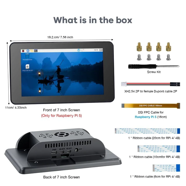 Alt view image 7 of 7 - 7 Inch Touchscreen IPS DSI Display Compatible with Raspberry Pi 5, 800x480 Capac