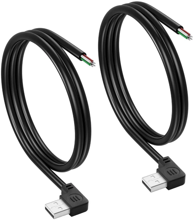 Main image of 2PCS Short USB A Male 4 Pin Bare Wire,Left Angle 24AWG USB 2.0 Male Plug to Bare
