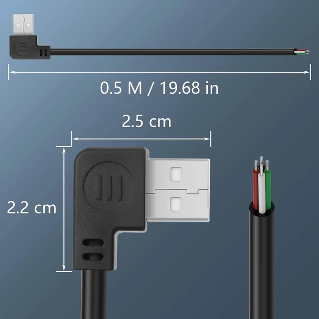 Alt view image 6 of 6 - 2PCS Short USB A Male 4 Pin Bare Wire,Left Angle 24AWG USB 2.0 Male Plug to Bare