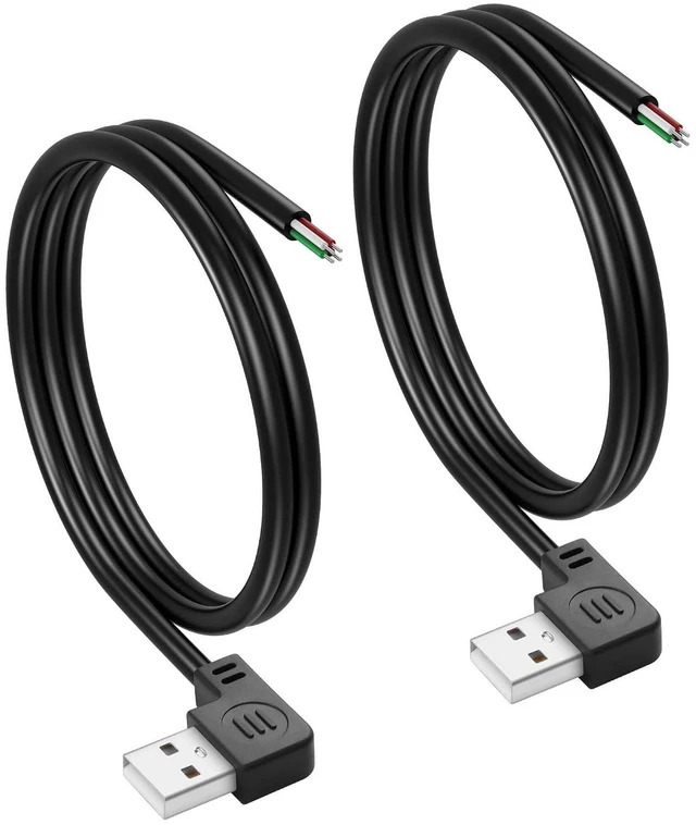 Main image of 2PCS Short USB A Male 4 Pin Bare Wire,Right Angle 24AWG USB 2.0 Male Plug to Bar
