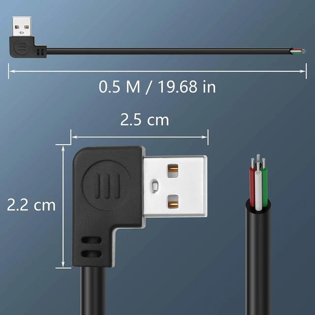 Alt view image 6 of 6 - 2PCS Short USB A Male 4 Pin Bare Wire,Right Angle 24AWG USB 2.0 Male Plug to Bar