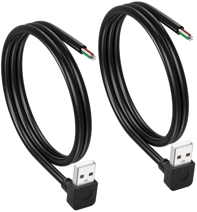 Main image of 2PCS Short USB A Male 4 Pin Bare Wire,Up Angle 24AWG USB 2.0 Male Plug to Bare W