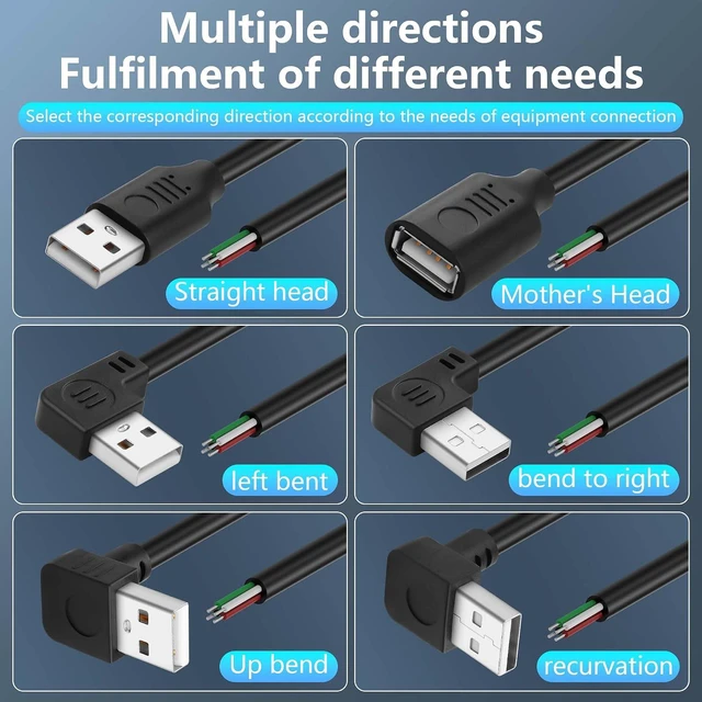 Alt view image 5 of 6 - 2PCS Short USB A Male 4 Pin Bare Wire,Up Angle 24AWG USB 2.0 Male Plug to Bare W