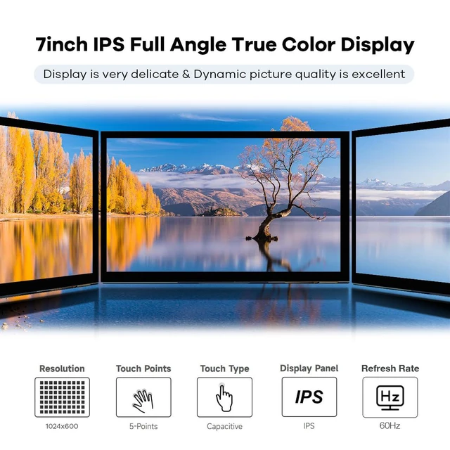 Alt view image 2 of 7 - 7 Inches Touchscreen IPS LCD Display Panel 1024×600 HDMI Capacitive Touch Screen