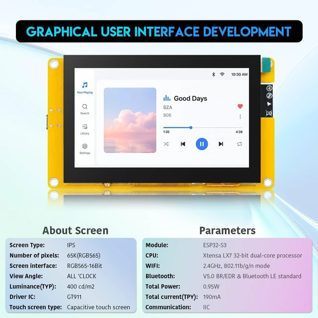 Alt view image 3 of 7 - 4.3 Inch ESP32-S3 Display Touchscreen Development Board 800x480 IPS