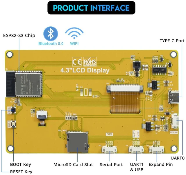 Alt view image 4 of 7 - 4.3 Inch ESP32-S3 Display Touchscreen Development Board 800x480 IPS