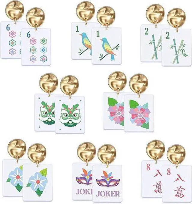 Main image of Highergo 16 Pcs Mahjong Earrings Women Acrylic Mahjong Dangle Earrings Funny Geometric Creative Earring for Women Friendship Jewelry Gifts