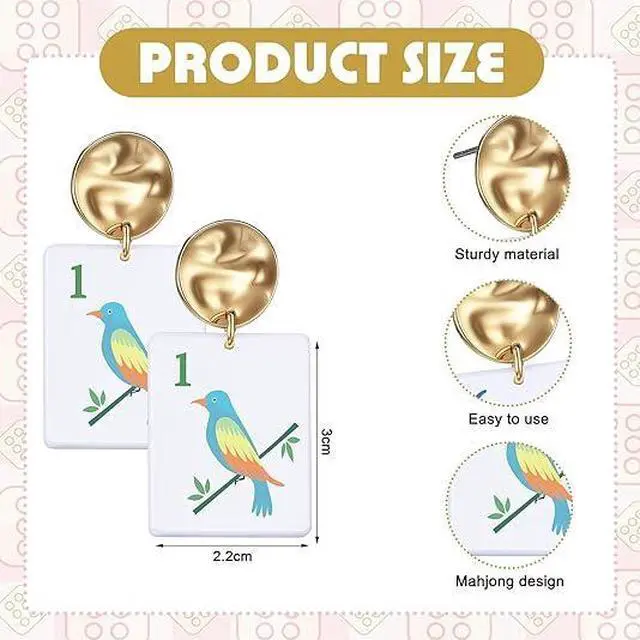 Alt view image 5 of 6 - Highergo 16 Pcs Mahjong Earrings Women Acrylic Mahjong Dangle Earrings Funny Geometric Creative Earring for Women Friendship Jewelry Gifts