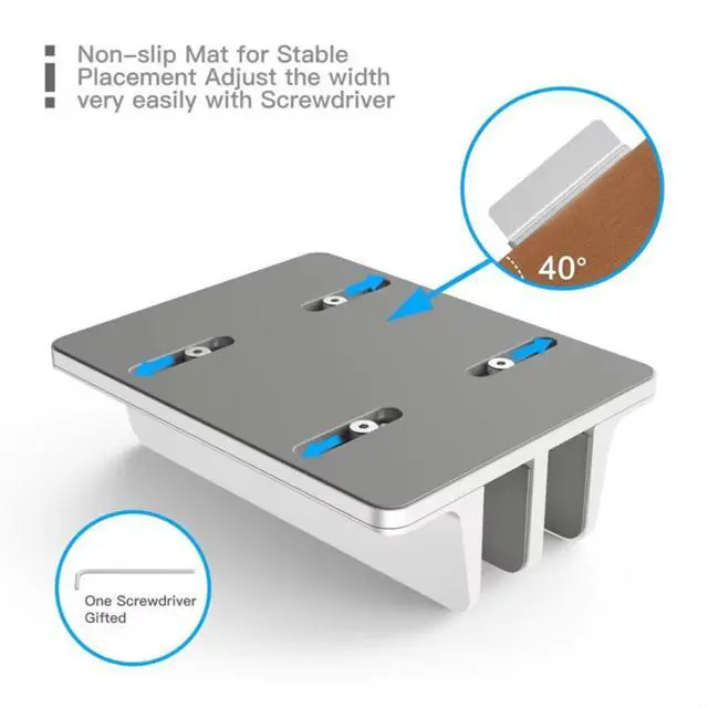 Alt view image 3 of 5 - N17-2 Adjustable Width Aluminum Laptop Vertical Stand, Desktop Vertical Holder with 2 Slots Non-Slip Silicone Mat, Scratch-Resistant, Adjustable Width with Screwdriver For MacBook