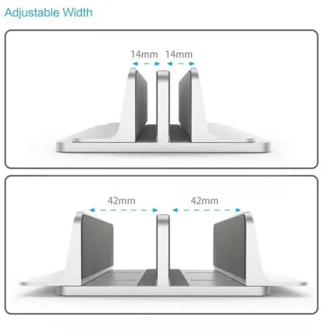 Alt view image 5 of 5 - N17-2 Adjustable Width Aluminum Laptop Vertical Stand, Desktop Vertical Holder with 2 Slots Non-Slip Silicone Mat, Scratch-Resistant, Adjustable Width with Screwdriver For MacBook