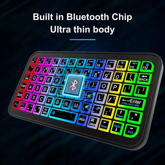 Alt view image 2 of 3 - M7 Wireless Bluetooth Keyboard with Colorful Backlit, Portable Mini Bluetooth Keyboard for Tablet, Laptop, Phone Compatible with Windows, Android, Mac, 3 System Switch