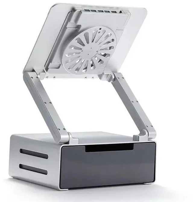 Alt view image 2 of 5 - N48 Foldable Laptop Cooling Stand with Fan, Drawer Storage, and USB Hub Stepless Angle Adjustment, Ergonomic Notebook Riser for 12-17 Inch Laptops Protects Cervical Spine