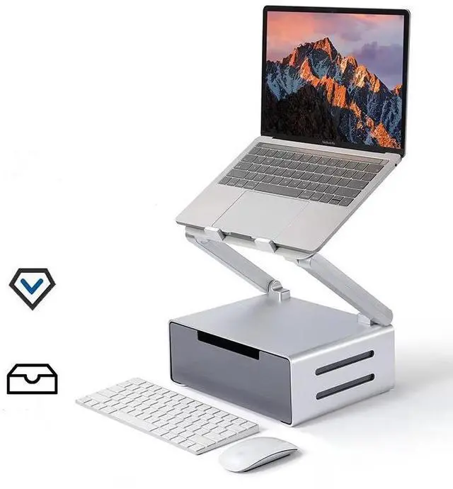 Alt view image 5 of 5 - N48 Foldable Laptop Cooling Stand with Fan, Drawer Storage, and USB Hub Stepless Angle Adjustment, Ergonomic Notebook Riser for 12-17 Inch Laptops Protects Cervical Spine
