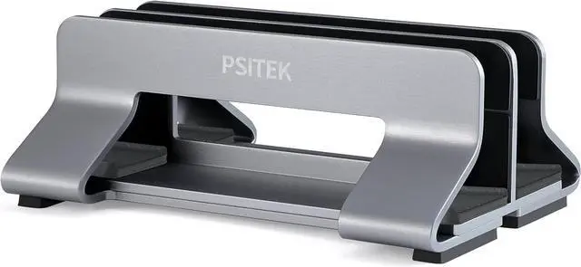 Alt view image 2 of 6 - Aluminum Dual Vertical Laptop Stand Dock Holder, Supports 2 Devices, Adjustable Slot Width 15-36mm, Space-Saving Upright Storage for MacBook and Laptops