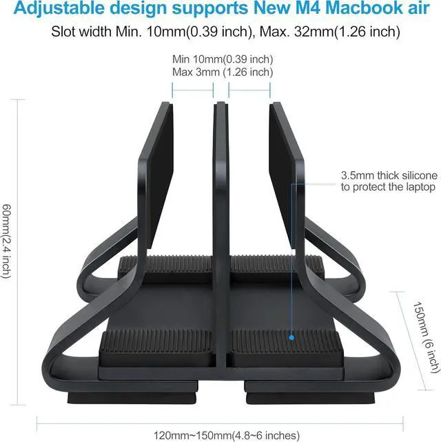 Alt view image 3 of 5 - Aluminum Dual Vertical Laptop Stand Dock Holder, Supports 2 Devices, Adjustable Slot Width 15-36mm, Space-Saving Upright Storage for MacBook and Laptops