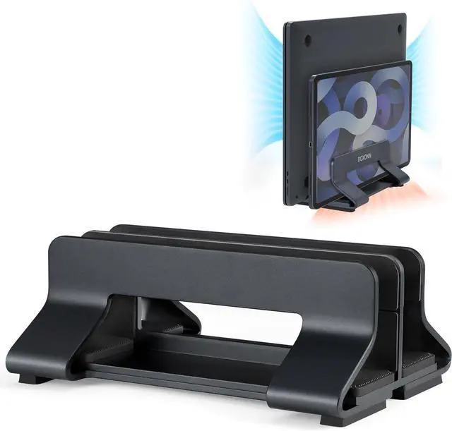 Main image of Aluminum Dual Vertical Laptop Stand Dock Holder, Supports 2 Devices, Adjustable Slot Width 15-36mm, Space-Saving Upright Storage for MacBook and Laptops