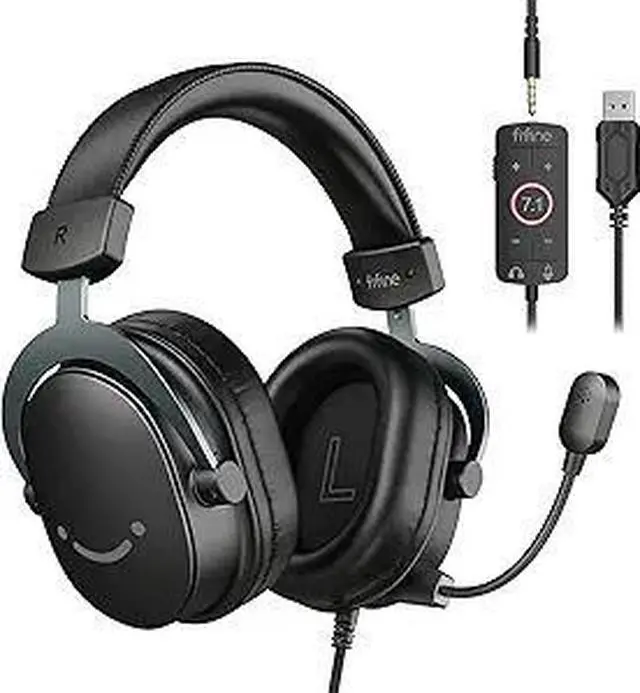 Main image of Wired Gaming Headset, Gamer Headset with 3.5mm and USB Dual Connectivity, 7.1 Surround Sound, Tuned 50mm Drivers, Detachable Mic, Over-Ear Headphones for PC/PS5/Xbox, Black-AmpliGame H9