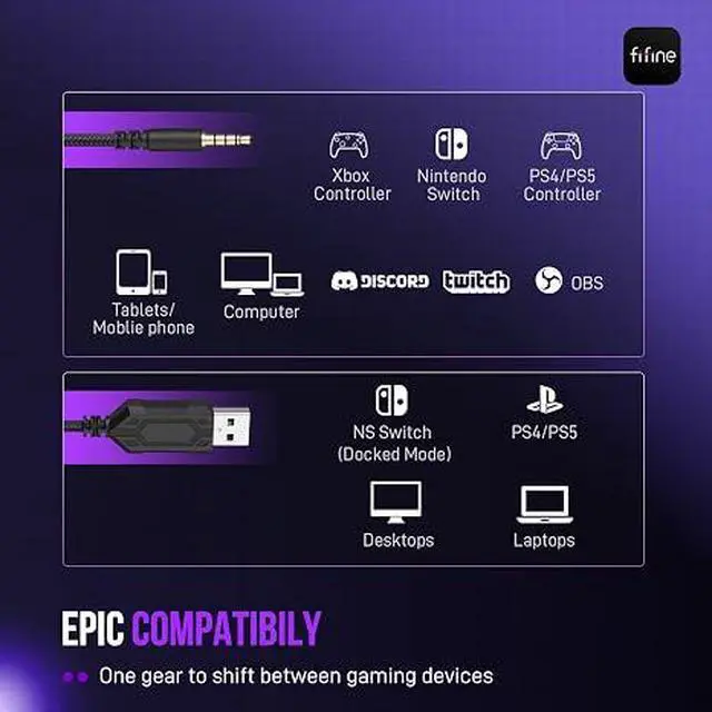 Alt view image 4 of 5 - Wired Gaming Headset, Gamer Headset with 3.5mm and USB Dual Connectivity, 7.1 Surround Sound, Tuned 50mm Drivers, Detachable Mic, Over-Ear Headphones for PC/PS5/Xbox, Black-AmpliGame H9