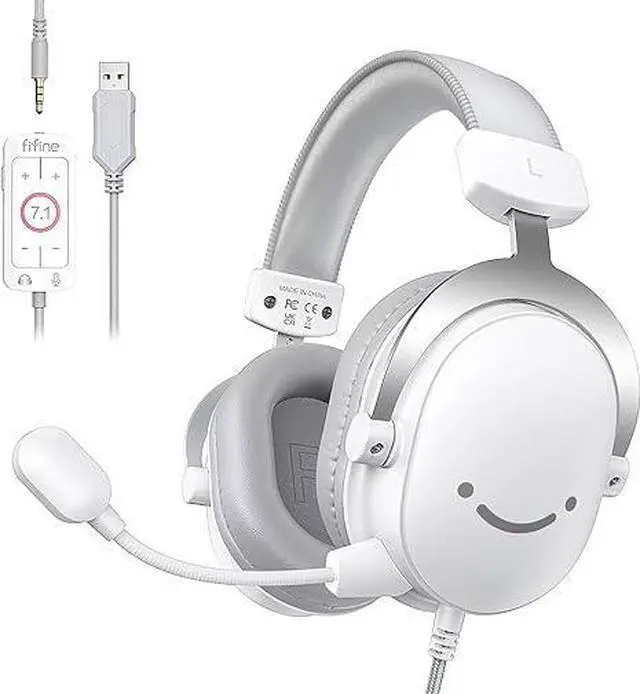 Main image of USB PC Gaming Headset with 3.5mm Audio Jack, Detachable Microphone, 7.1 Surround Sound, Volume Control, Streaming Over-Ear Wired Headphones for Computer, PS5, Controller, Xbox-H9 White