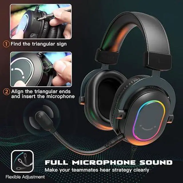 Alt view image 5 of 5 - Gaming Headset for PC-Wired Headphones with Microphone-7.1 Surround Sound Computer USB Headset for Laptop, Streaming Headphones on PS4/PS5, with EQ Mode, RGB, Soft Ear Pads - AmpliGame H6
