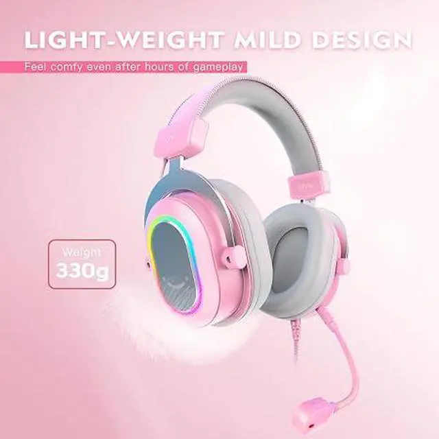 Alt view image 5 of 5 - PC Gaming Headset, USB Wired Headset with Microphone, 7.1 Surround Sound, in-Line Control, Computer RGB Over-Ear Headphones for PS4/PS5, for Streaming/Game Voice/Video-AmpliGame H6 (Pink)