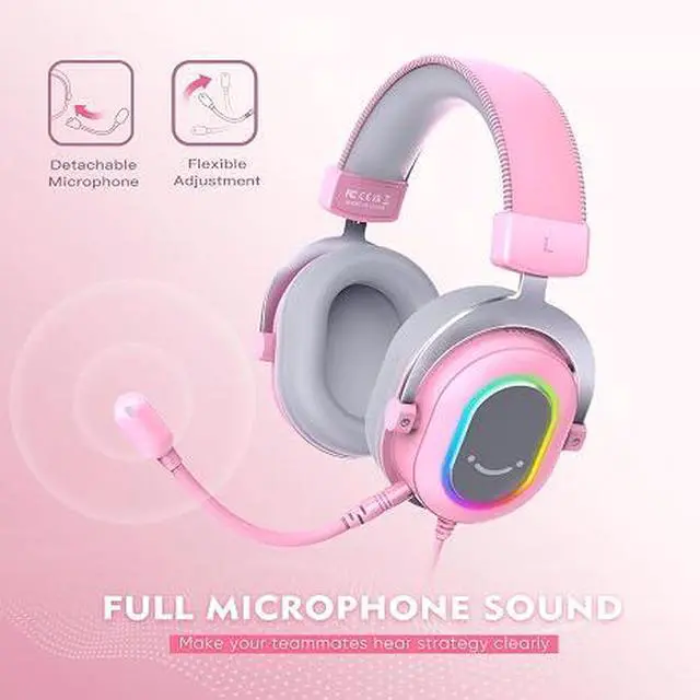 Alt view image 3 of 5 - PC Gaming Headset, USB Wired Headset with Microphone, 7.1 Surround Sound, in-Line Control, Computer RGB Over-Ear Headphones for PS4/PS5, for Streaming/Game Voice/Video-AmpliGame H6 (Pink)