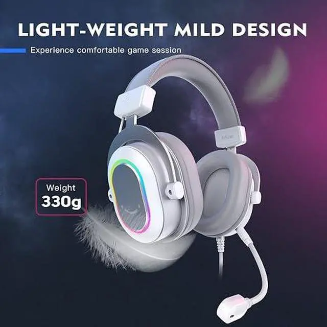 Alt view image 4 of 6 - USB Gaming Headset, PC Headphones Wired with Microphone for Computer/Laptop, Over-Ear RGB Headset with 7.1 Surround Sound, Noise Cancellation for Streaming Video Game- AmpliGame H6 (White)