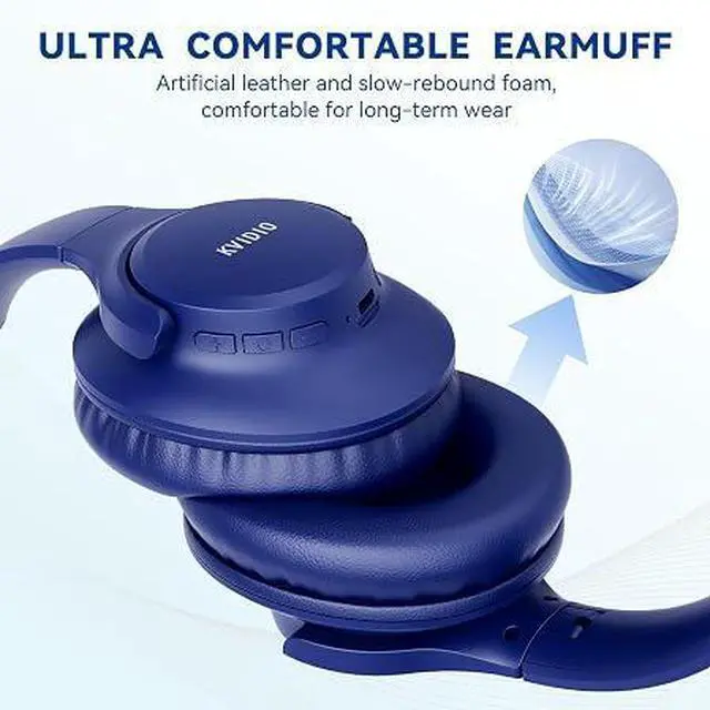 Alt view image 3 of 5 - Bluetooth Headphones Over Ear, 65 Hours Playtime Wireless Headphones with Microphone, Foldable Lightweight Headset with Deep Bass, HiFi Stereo Sound Low Latency for Travel Work Cellphone Blue