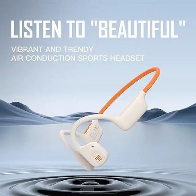 Alt view image 3 of 4 - Open-Ear Bluetooth Bone Conduction Sport Headphones - Wireless Earphones for Workouts and Running - Built-in Mic, Sweat Resistant Headset for Running, Cycling, Hiking (White-Orange)