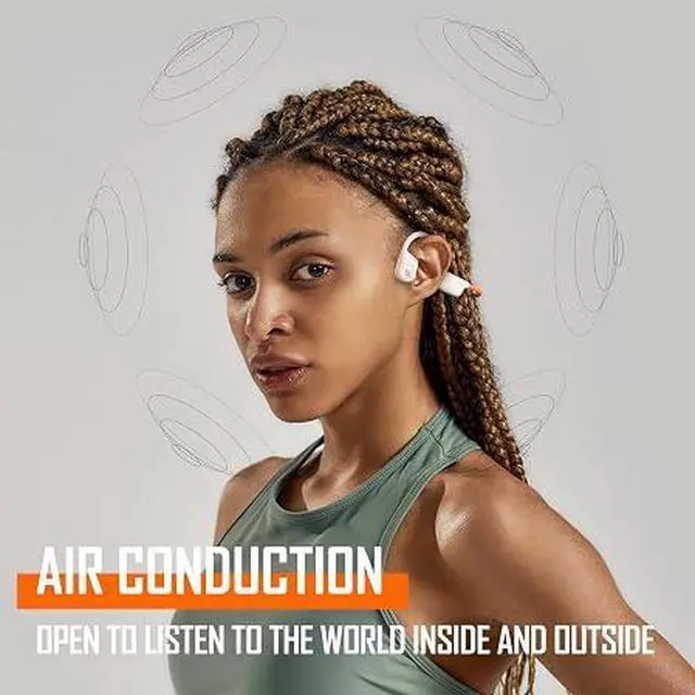 Alt view image 2 of 4 - Open-Ear Bluetooth Bone Conduction Sport Headphones - Wireless Earphones for Workouts and Running - Built-in Mic, Sweat Resistant Headset for Running, Cycling, Hiking (White-Orange)