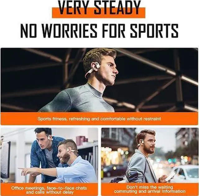 Alt view image 4 of 4 - Open-Ear Bluetooth Bone Conduction Sport Headphones - Wireless Earphones for Workouts and Running - Built-in Mic, Sweat Resistant Headset for Running, Cycling, Hiking (White-Orange)