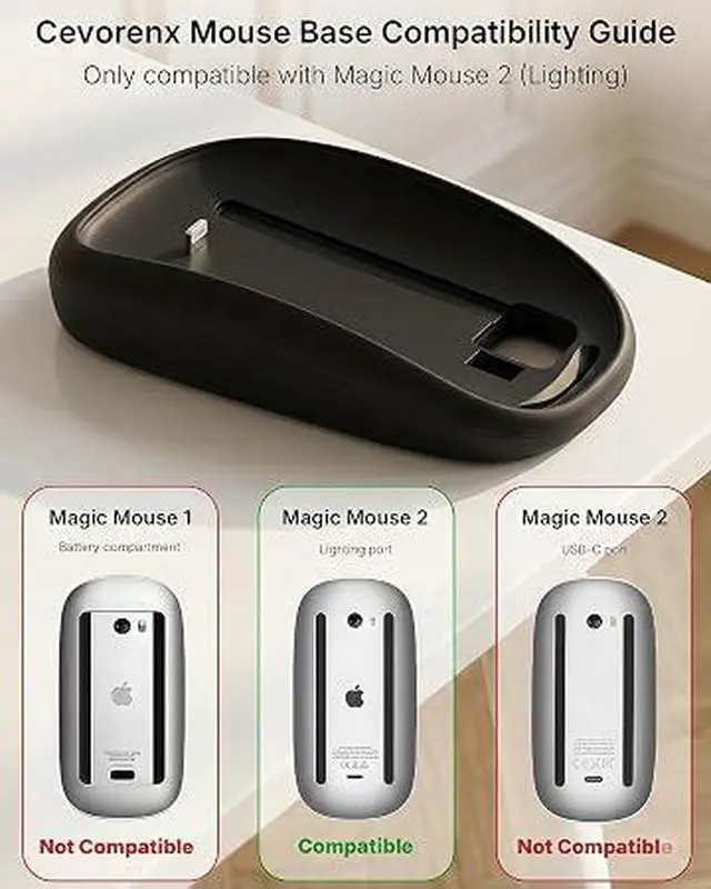 Alt view image 3 of 6 - Mouses Charger Base Wireless Charging Dock for Apple Magic Mouse 2 (Lightning), Ergonomic Wand Mouse Grip with MagSafe Charging Support (Black),Charger and Mouse not Included