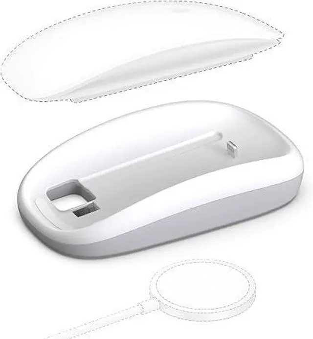 Main image of Mouses Charger Base Wireless Charging Dock for Apple Magic Mouse 2 (Lightning), Ergonomic Wand Apple Mouse Grip with MagSafe Charging Support (White),Charger and Mouse not Included