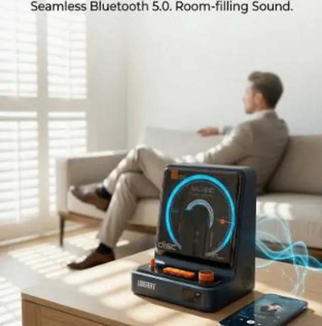 Alt view image 2 of 3 - Portable Retro CD Player with Bluetooth 5.1 Speaker, FM Radio, USB MP3 Playback, Optical & AUX Input, Ambient Light, 5200mAh Rechargeable Battery, CD/CD-R/CD-RW Player