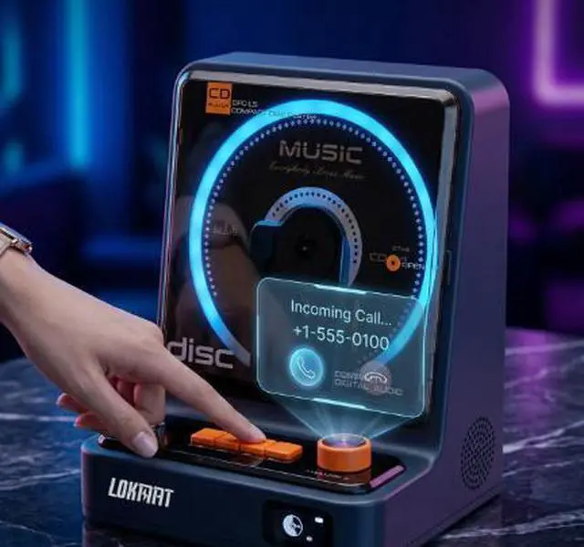 Alt view image 3 of 3 - Portable Retro CD Player with Bluetooth 5.1 Speaker, FM Radio, USB MP3 Playback, Optical & AUX Input, Ambient Light, 5200mAh Rechargeable Battery, CD/CD-R/CD-RW Player