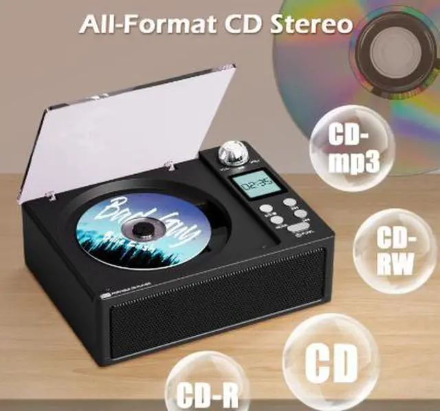Alt view image 3 of 4 - Portable Retro CD Player with Bluetooth, USB, TF Card & FM Radio, Rechargeable Home Stereo Speaker System with Remote Control, MP3 CD Player Black