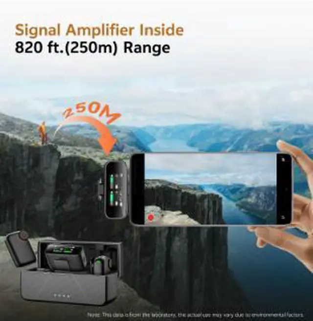 Alt view image 3 of 4 - S20 Wireless Lavalier Microphone with AI Noise Reduction, 2.4GHz Digital Wireless Mic System, 820FT (250M) Long Range Transmission, 48kHz/24-bit Audio, Touchscreen Receiver for Recording & Streaming