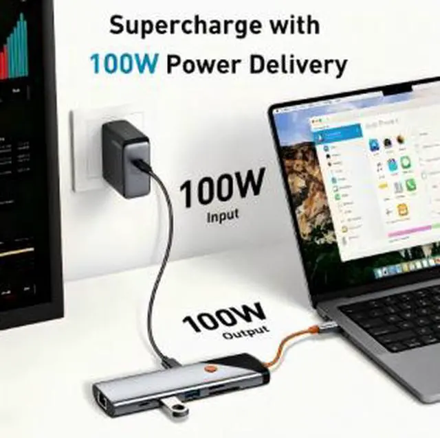 Alt view image 5 of 5 - AP-104 9-in-1 USB-C Hub with 4K@60Hz HDMI, Gigabit Ethernet, SD/TF Card Reader, USB 3.0 Ports, PD 100W Charging, One-Click Screen Lock for Laptop & MacBook