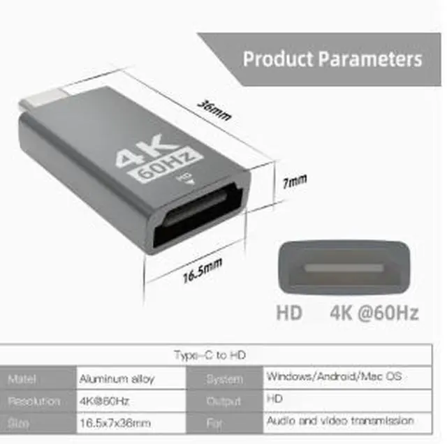 Alt view image 3 of 5 - USB-C to HDMI Cable 4K@60Hz, Type-C to HDMI Adapter Cable for Laptop, MacBook, Tablet & Smartphone, USB 3.1 DP Alt Mode Video Converter