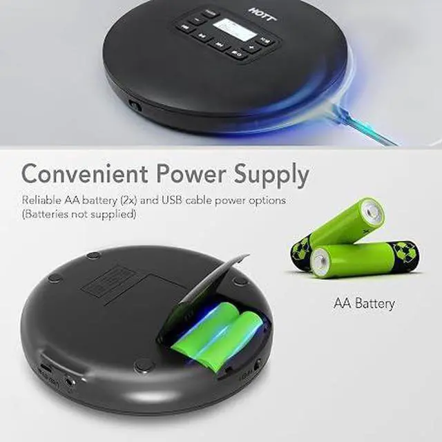 Alt view image 2 of 5 - C204 Basic Portable CD Player with Anti-Skip Protection - AA Battery Powered, Compact CD Players MP3/CD-R Compatible, Built-in Headphones & AUX Output for Car