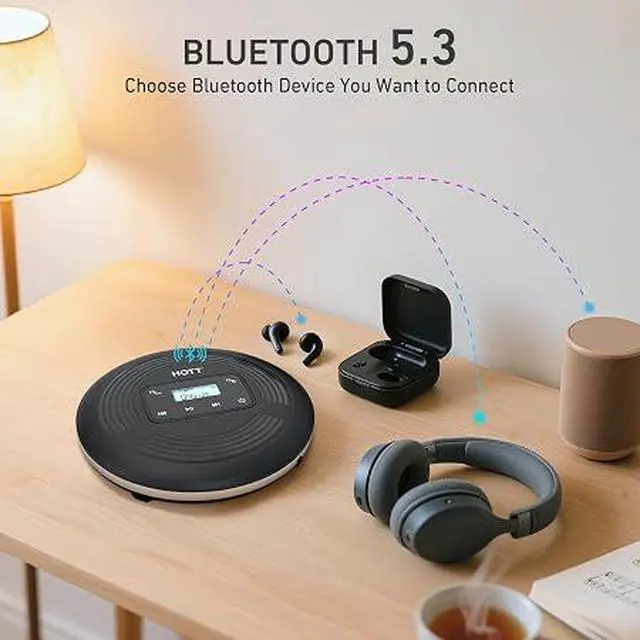Alt view image 2 of 5 - CD903TF Portable CD Player with Bluetooth and FM Transmitter with Touch Buttons Backlight,Rechargeable with AUX Cable,CD Player Shockproof for Car