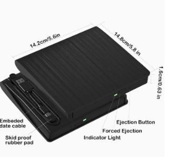 Alt view image 2 of 5 - External USB DVD Drive for Laptop & Desktop, Portable USB Optical Drive CD/DVD Reader Writer with Tray Loading for Windows PC & Mac Computer
