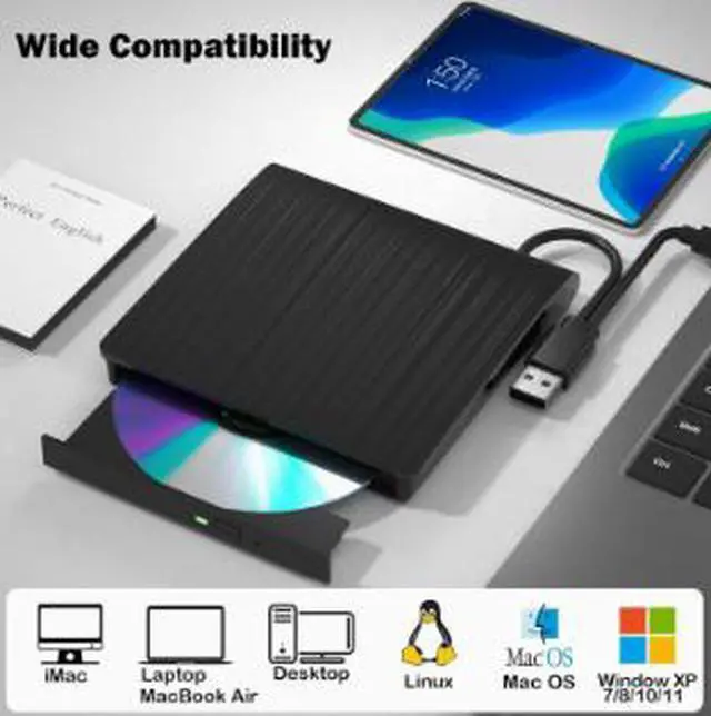 Alt view image 5 of 5 - External USB DVD Drive for Laptop & Desktop, Portable USB Optical Drive CD/DVD Reader Writer with Tray Loading for Windows PC & Mac Computer