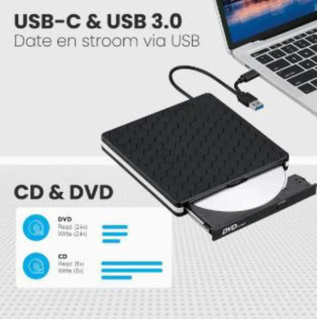 Alt view image 4 of 5 - USB 3.0 External DVD Burner, USB Type-C Portable CD DVD RW Drive with Tray Loading, 8X DVD Writer Optical Drive for Laptop Desktop PC Computer