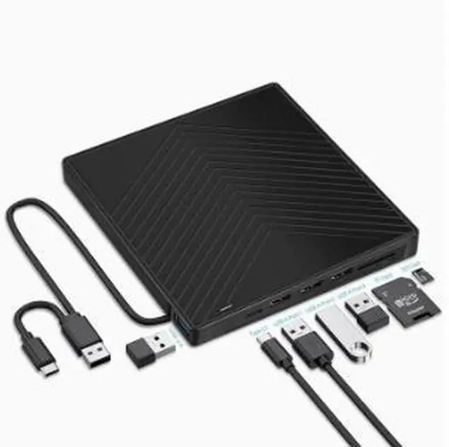 Main image of 7-in-1 External DVD Burner USB 3.0 Type-C Slim Portable CD DVD RW Drive, Ultra Thin Optical Drive with Card Reader for Laptop Desktop PC Computer