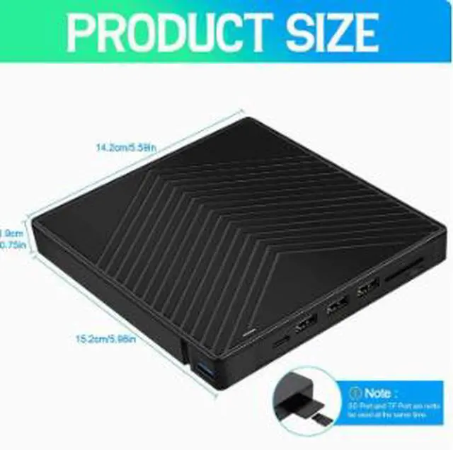 Alt view image 2 of 5 - 7-in-1 External DVD Burner USB 3.0 Type-C Slim Portable CD DVD RW Drive, Ultra Thin Optical Drive with Card Reader for Laptop Desktop PC Computer