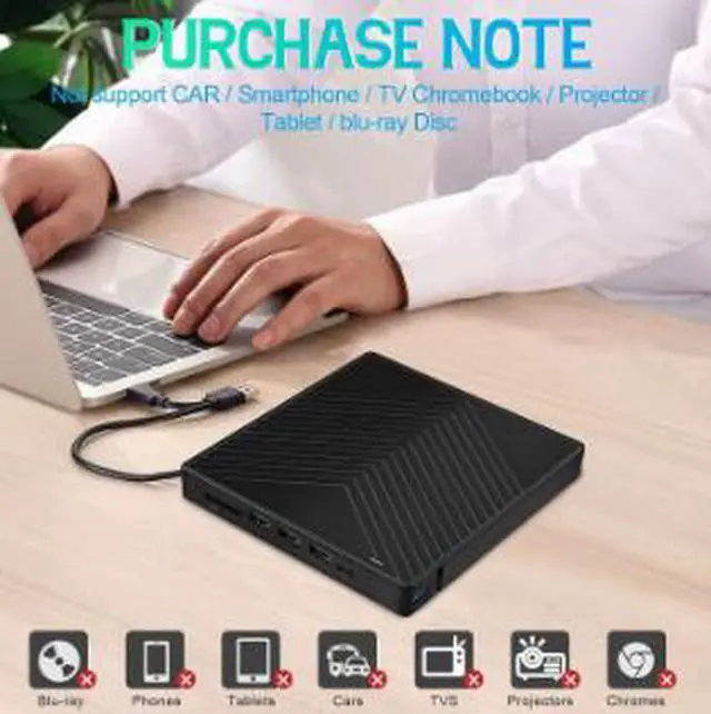 Alt view image 3 of 5 - 7-in-1 External DVD Burner USB 3.0 Type-C Slim Portable CD DVD RW Drive, Ultra Thin Optical Drive with Card Reader for Laptop Desktop PC Computer