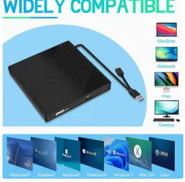 Alt view image 4 of 5 - 7-in-1 External DVD Burner USB 3.0 Type-C Slim Portable CD DVD RW Drive, Ultra Thin Optical Drive with Card Reader for Laptop Desktop PC Computer