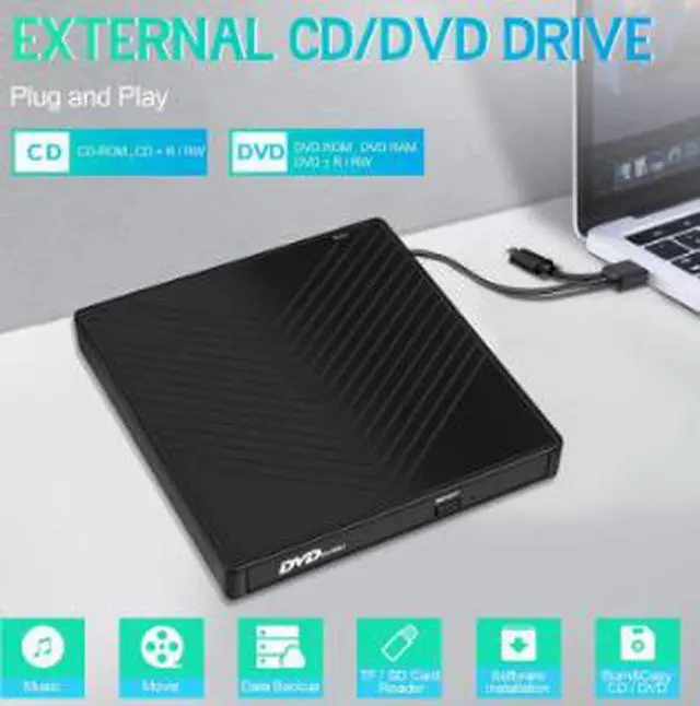 Alt view image 5 of 5 - 7-in-1 External DVD Burner USB 3.0 Type-C Slim Portable CD DVD RW Drive, Ultra Thin Optical Drive with Card Reader for Laptop Desktop PC Computer